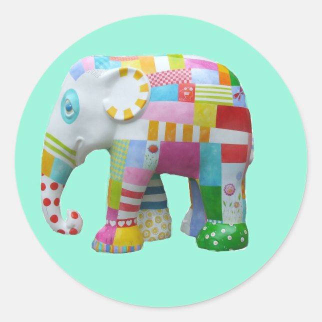 Cute toy retro elephant whimsical colourful classic round sticker (Front)