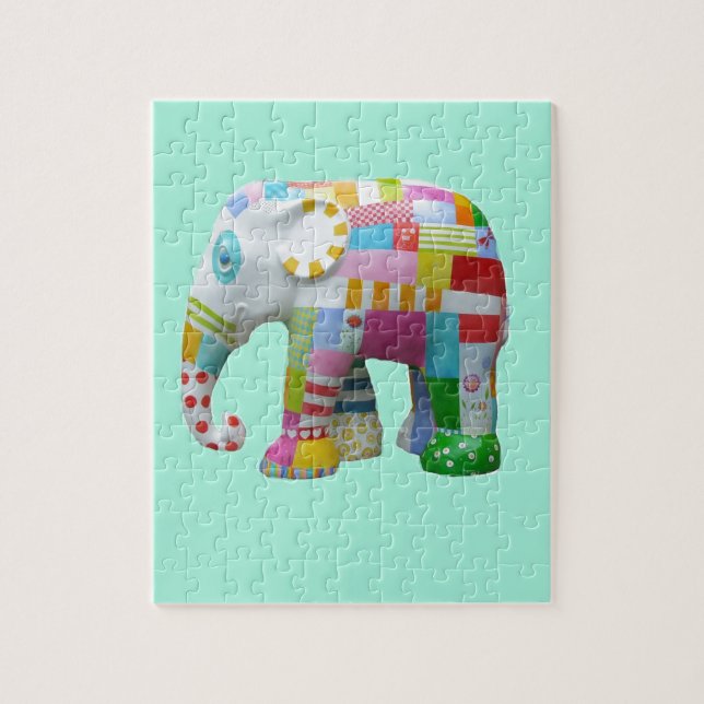 Cute toy retro elephant whimsical colourful jigsaw puzzle (Vertical)