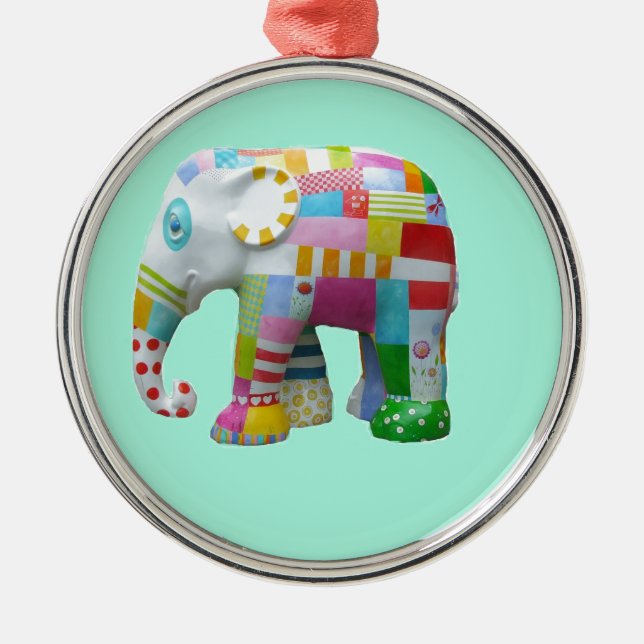 Cute toy retro elephant whimsical colourful metal tree decoration (Front)