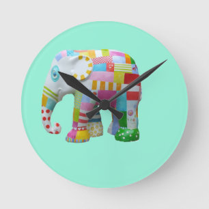 Cute toy retro elephant whimsical colourful round clock