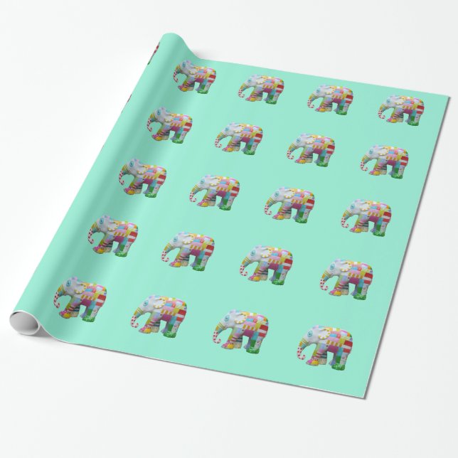 Cute toy retro elephant whimsical colourful wrapping paper (Unrolled)