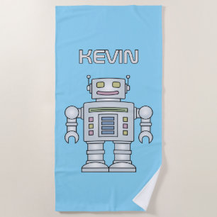 Cute toy robot personalised beach towel for kids