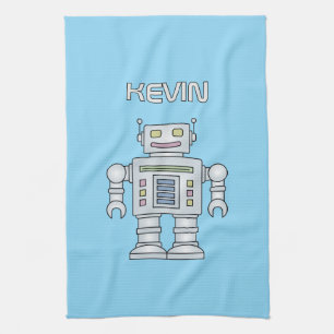 Cute toy robot personalised kitchen towel for kids