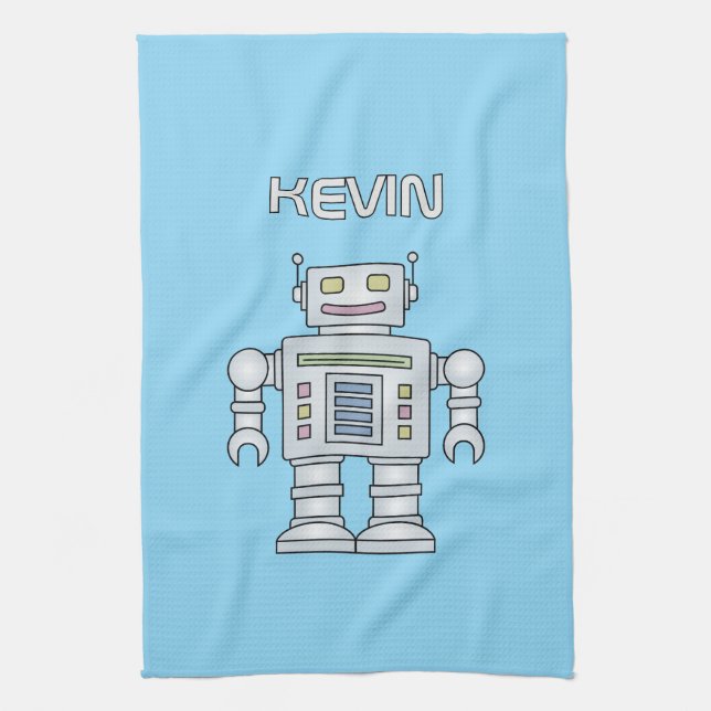 Cute toy robot personalised kitchen towel for kids (Vertical)