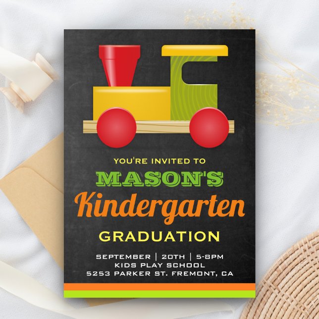 Cute Toy Train Preschool Graduation Invitation (Creator Uploaded)