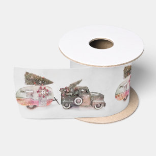 cute toy truck and camper red and green Christmas  Satin Ribbon