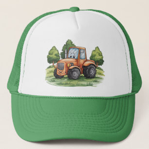 Cute Tractor Farm Watercolor Kids Green            Trucker Hat