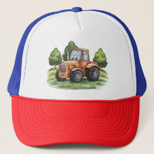 Cute Tractor Farm Watercolor Kids Trucker Hat