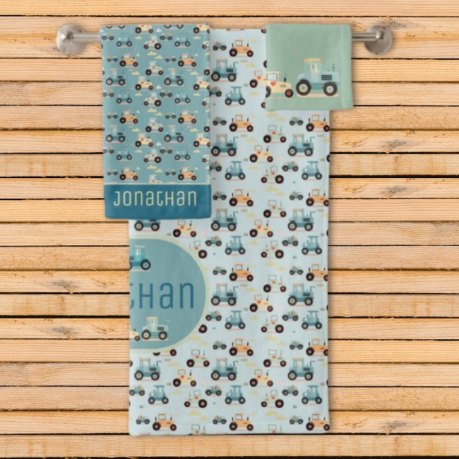 Cute tractor pattern blue name vehicle  bath towel (Creator Uploaded)