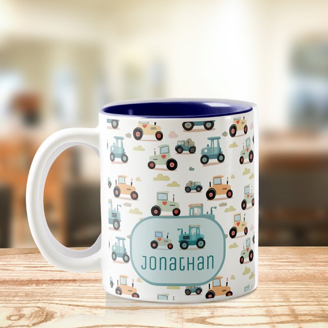 Cute tractor pattern kids boy name Two-Tone coffee mug (Creator Uploaded)