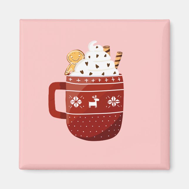 Cute Tradicional Christmas Bervarge Hot Cocoa wi Magnet (Front)