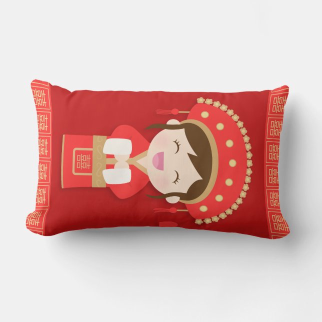 Cute Traditional Chinese Bride Wedding Decor Lumbar Cushion (Front)