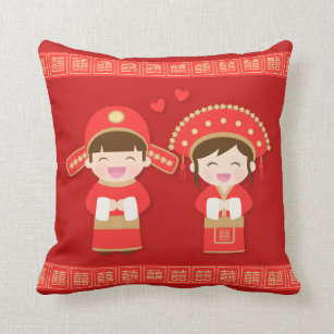 Cute Traditional Chinese Couple Wedding Decor Cushion
