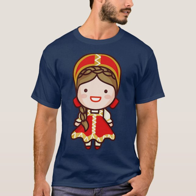 Cute Traditional Russian Girl toon T-Shirt (Front)