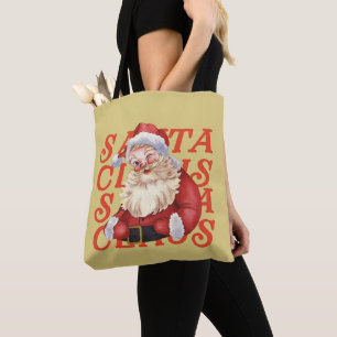 Cute traditional Santa Claus Red Mustard Christmas Tote Bag