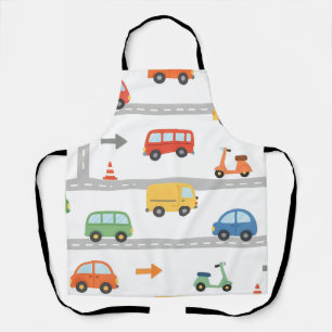 Cute Traffic Road Vehicles Pattern Kids Apron