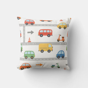 Cute Traffic Road Vehicles Pattern Kids Cushion