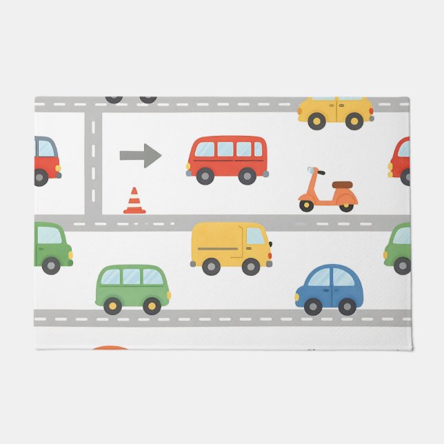 Cute Traffic Road Vehicles Pattern Kids Doormat (Front)
