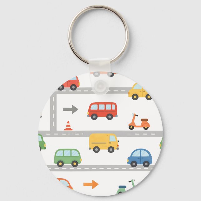 Cute Traffic Road Vehicles Pattern Kids Key Ring (Front)