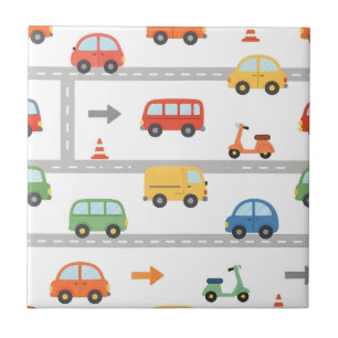 Cute Traffic Road Vehicles Pattern Kids Tile