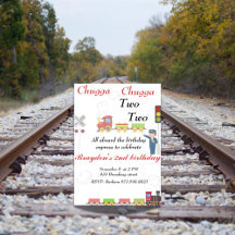 Cute Train birthday Invitation for second birthday