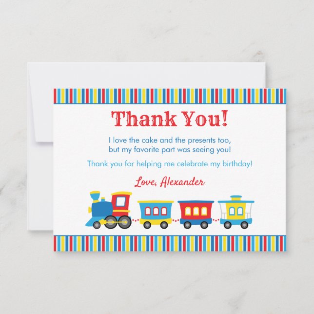 Cute Train Birthday Thank You Card (Front)