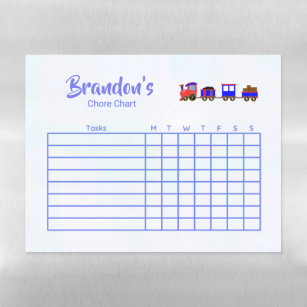 Cute Train - Boy's Blue Chore Job Chart Magnetic Dry Erase Sheet