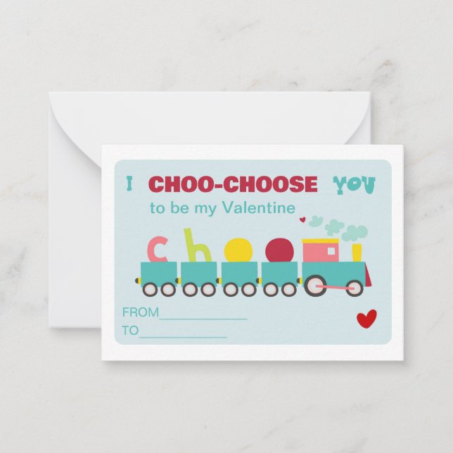 Cute Train Class Valentines Holiday Card hearts (Front)