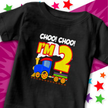 Cute Train Colourful 2nd Birthday Choo Choo I'm 2