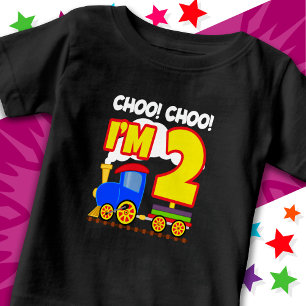 Cute Train Colourful 2nd Birthday Choo Choo I'm 2 Baby T-Shirt