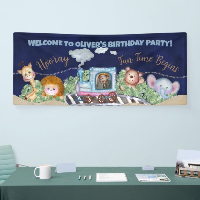 Cute train engine birthday party banner (Tradeshow)