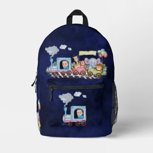 Cute train engine printed backpack (Front)