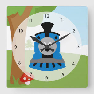 Cute train square wall clock