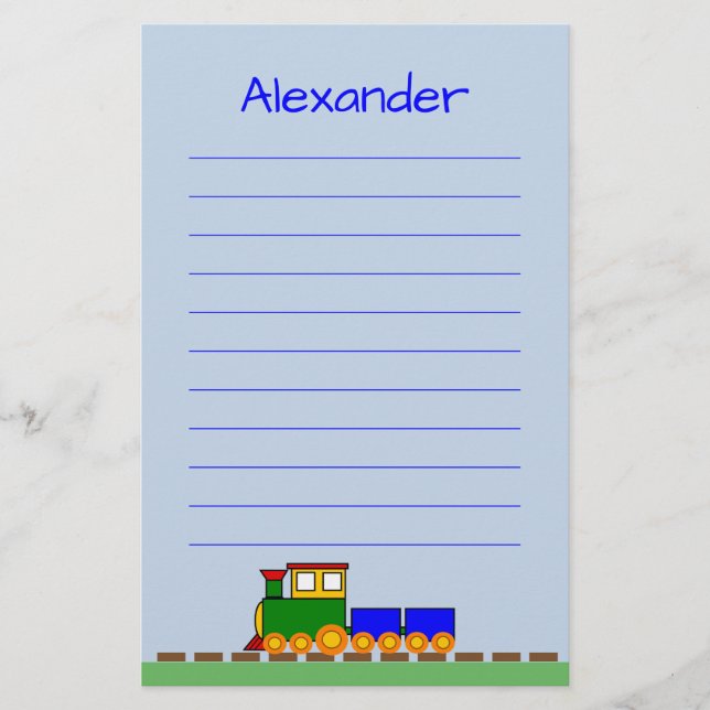 Cute Train with Boy's Name Stationery (Front)