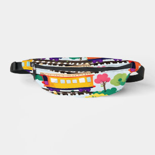 Cute trains and trees pattern blue bum bags