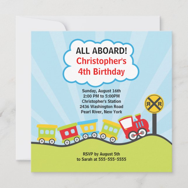 Cute Trains Birthday Party Invitation (Front)