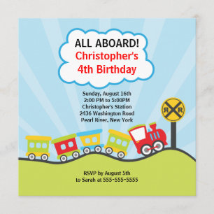 Cute Trains Birthday Party Invitation