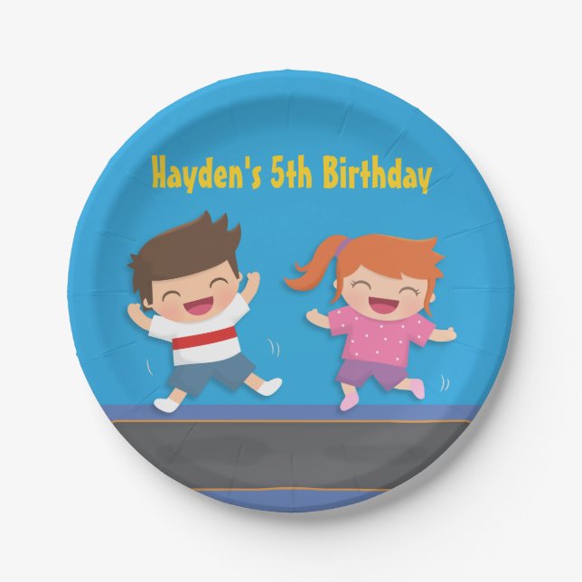 Cute Trampoline Kids Birthday Party Supplies Paper Plate (Front)