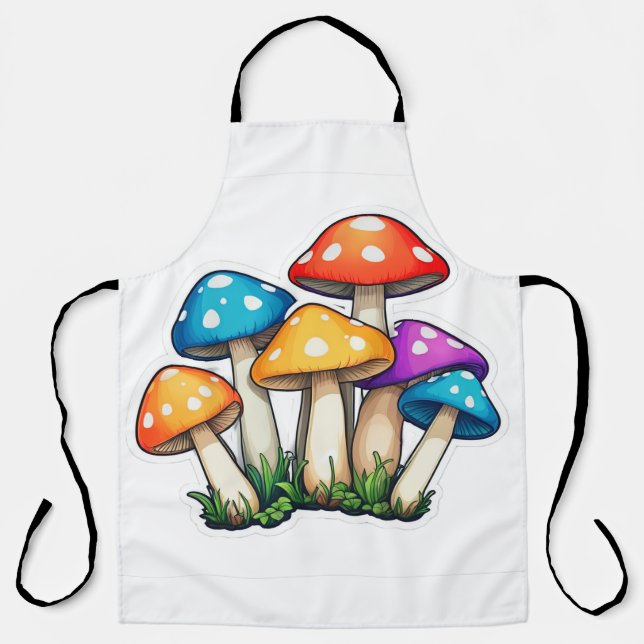 Cute Transparent Mushroom Illustration Apron (Front)