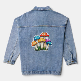 Cute Transparent Mushroom Illustration Denim Jacket