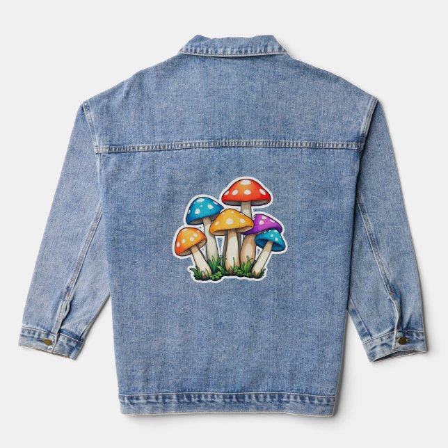 Cute Transparent Mushroom Illustration Denim Jacket (Back)