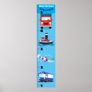 Cute transport cartoon growth chart