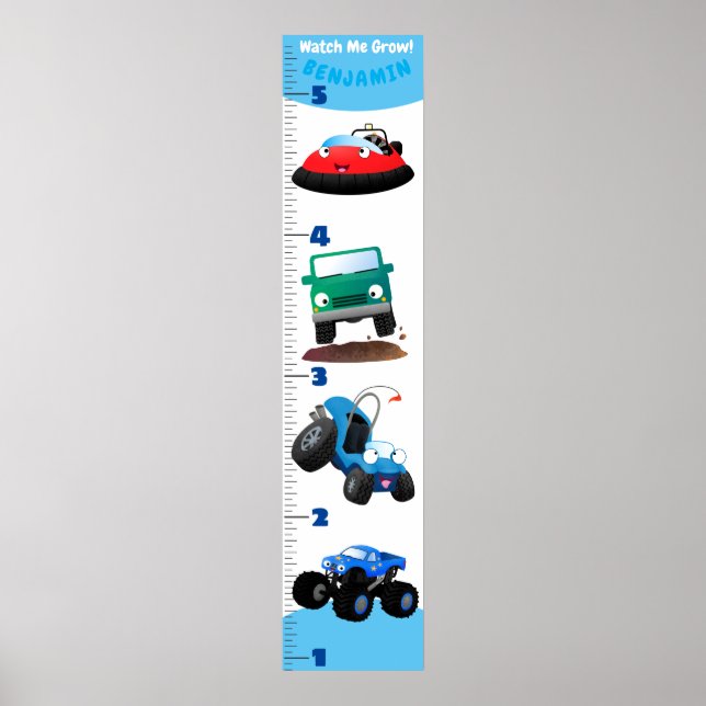 Cute transport cartoon growth chart (Front)