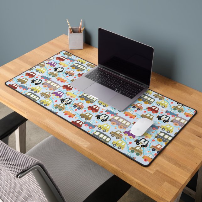 Cute Transportation Blue Desk Mat (Office 2)
