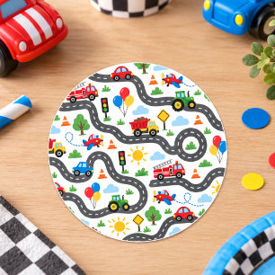 Cute Transportation Cars  boy 1st Birthday Classic Round Sticker