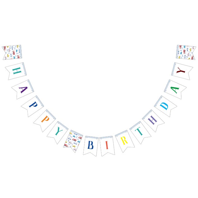Cute Transportation Happy Birthday Bunting (All)