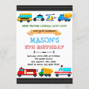 Cute transportation party invitation