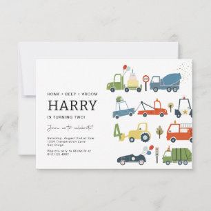 Cute Transportation Themed Party Invitation AGE 4