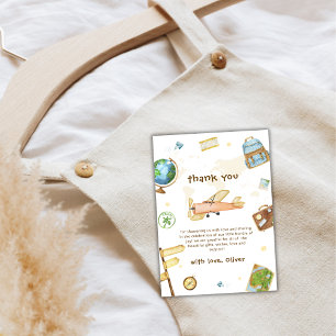 Cute Travel Around The World Airplane Baby Shower  Thank You Card