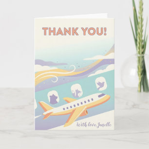 Cute Travel Lover Thank You Airplane Rainbow Sky Card